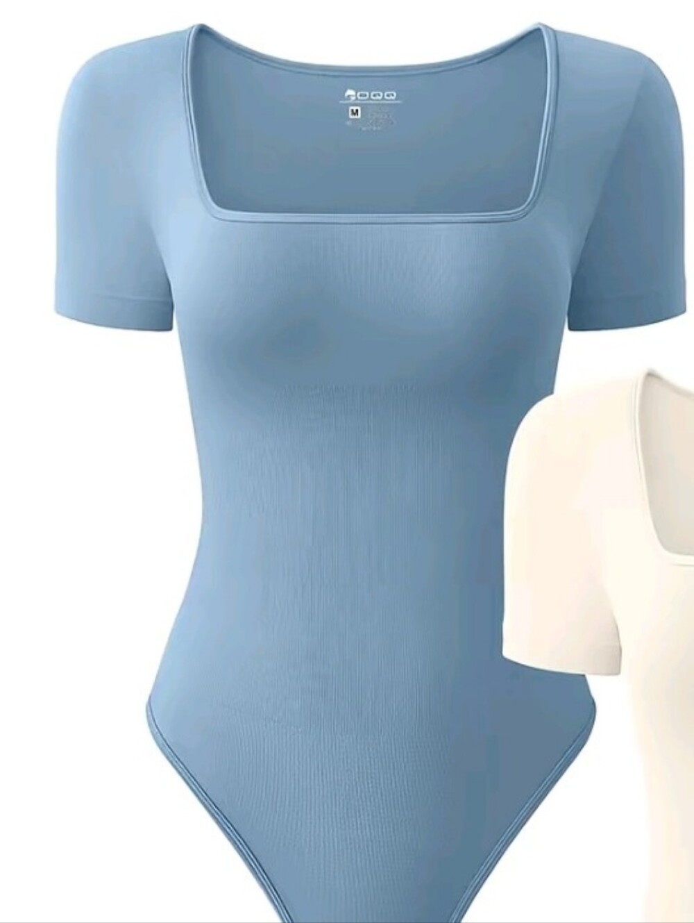 Square Neck Short Sleeve Bodysuit - Dusty Blue